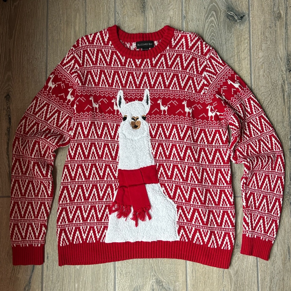 Christmas Fa La La La Llama Sweater Red White